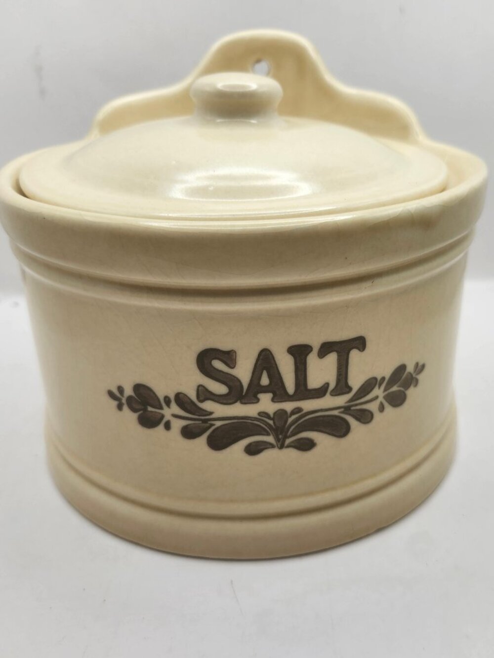 Vintage Pfaltzgraff China Covered Salt Box in Village Pattern